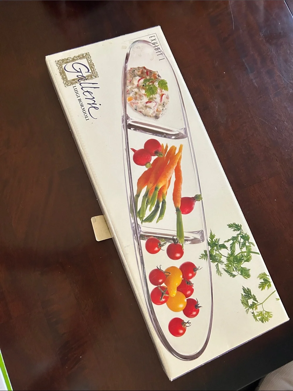 Gallerie Exhibit I by Luigi Bormioli NIB 3 Section Divided Oval Serving Tray 16”